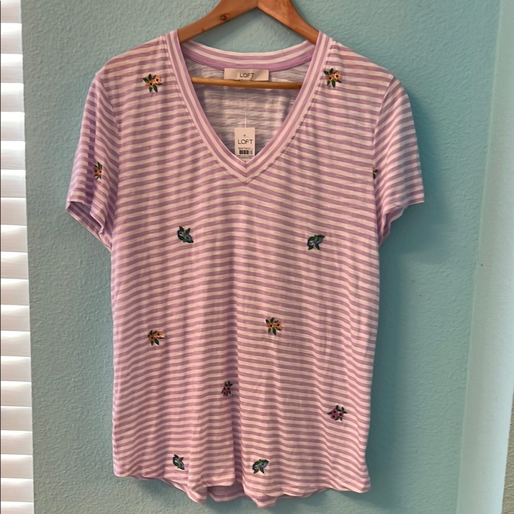 NWT LOFT Lavender Striped V-Neck Tee